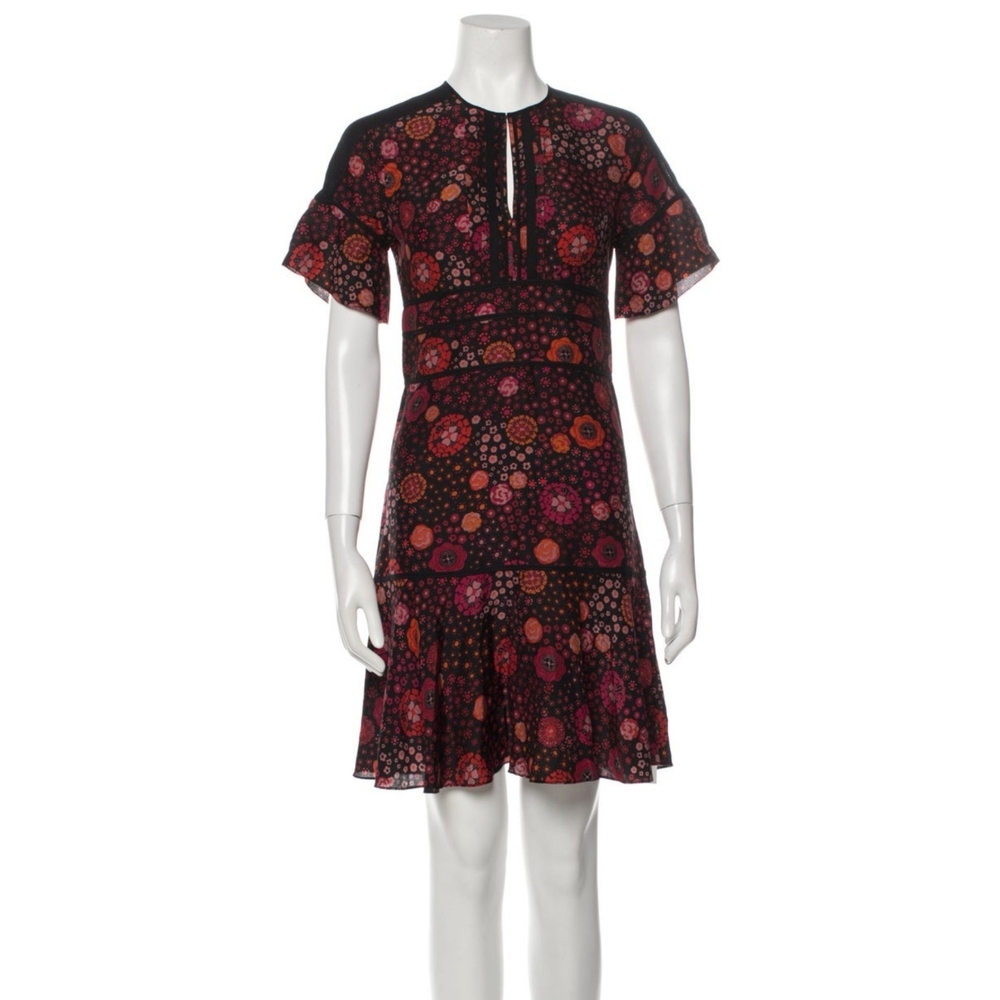 Burberry Black Mini Dress with Pink and Orange Floral Dot Print